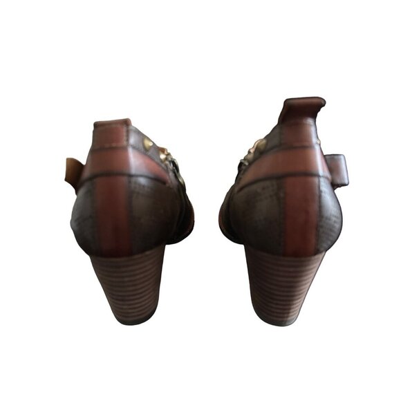 L'ARTISTE KACIE BROWN LEATHER STUDDED PUMP BLOCK HEEL & ZIPPER SIZE 41/10.5 - Picture 5 of 10